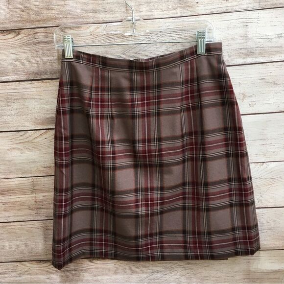 CHARTER CLUB WRAP SKIRT IN BROWN PLAID WOOL - Picture 4 of 6